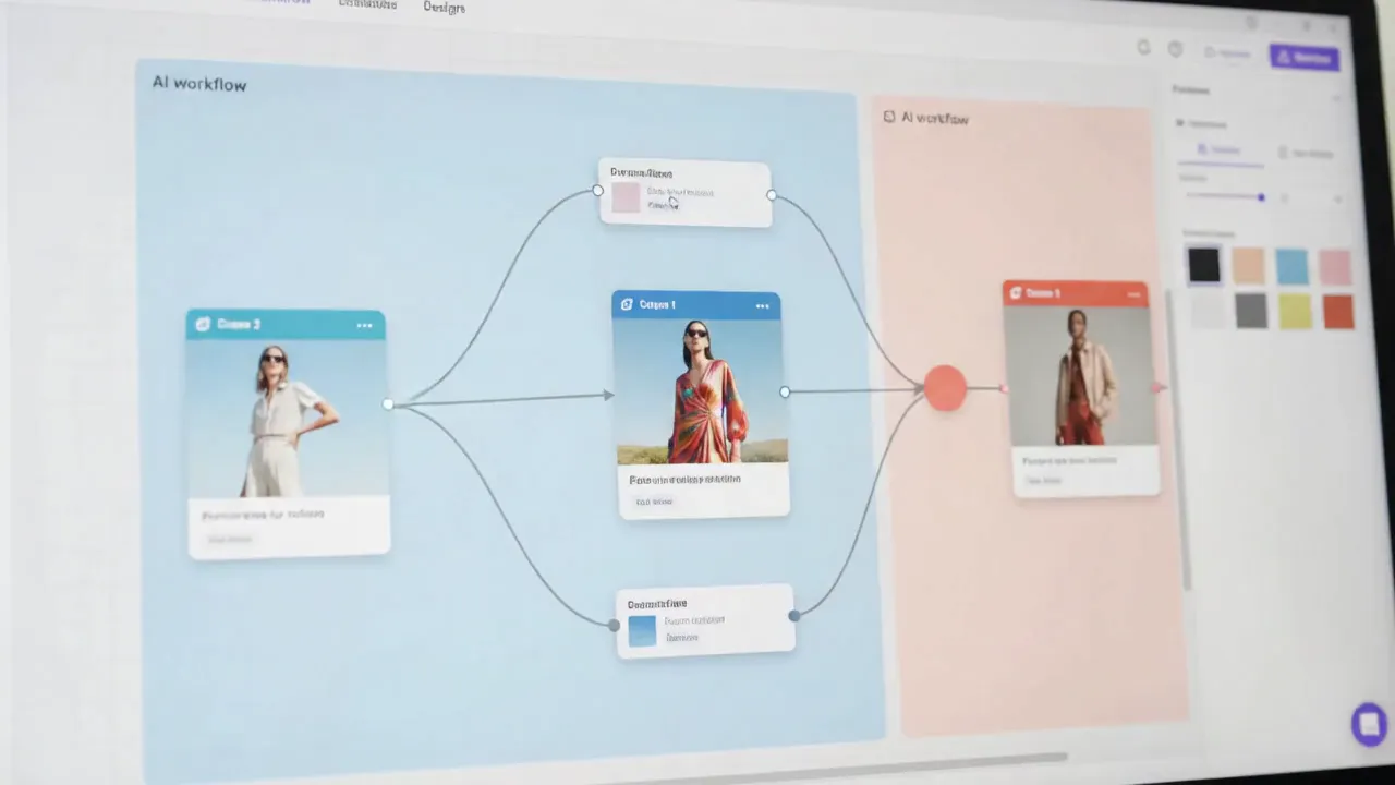 An AI workflow canvas branching from one brief into several options