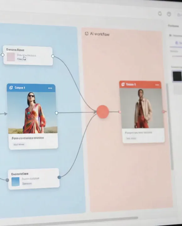 An AI workflow canvas branching from one brief into several options